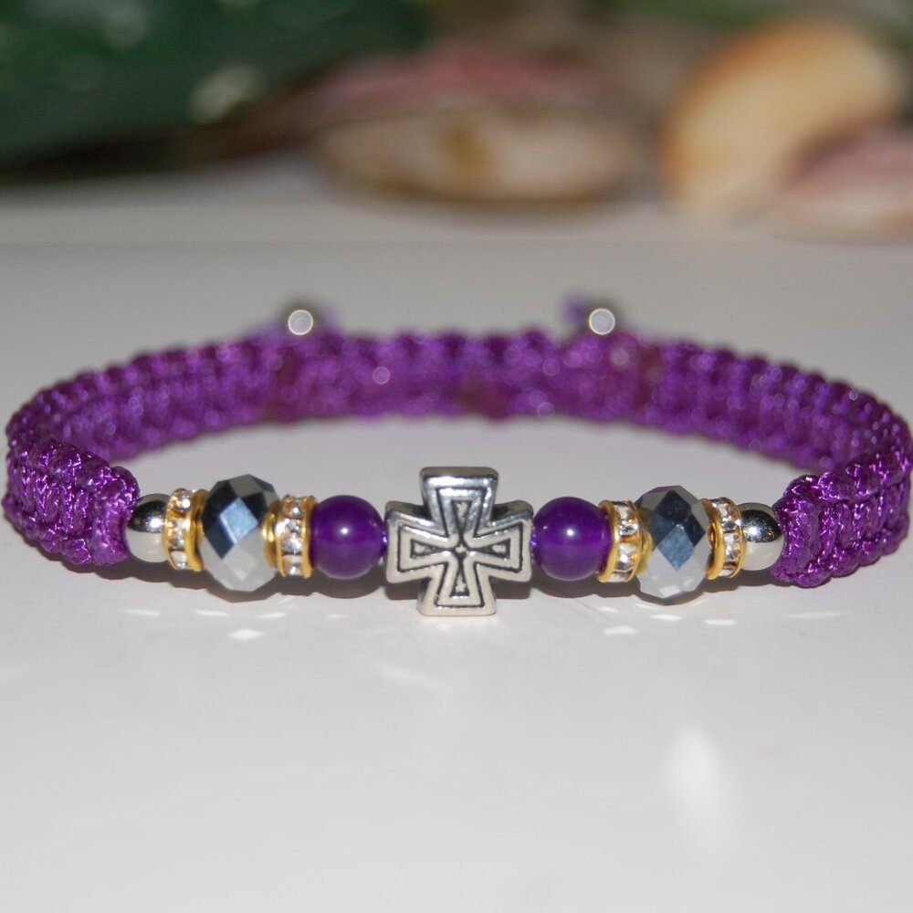 Cross Bracelet,6mm Stone and Glass Beads,Friendship Bracelet,Good Wishes Gift
